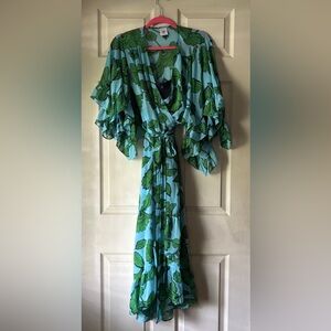 CAbi Green and Blue High Low Dress